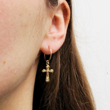 Load image into Gallery viewer, Cross Hoop Earring 9-Karat Yellow Gold - Karina Constantine Jewellery
