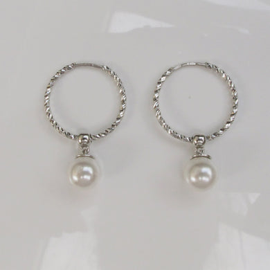 Pearl Drop Hoop Earrings Sterling Silver - Karina Constantine jewellery