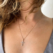 Load image into Gallery viewer, Blue Topaz Cross Pendant 14-Karat Rose Gold - Karina Constantine jewellery
