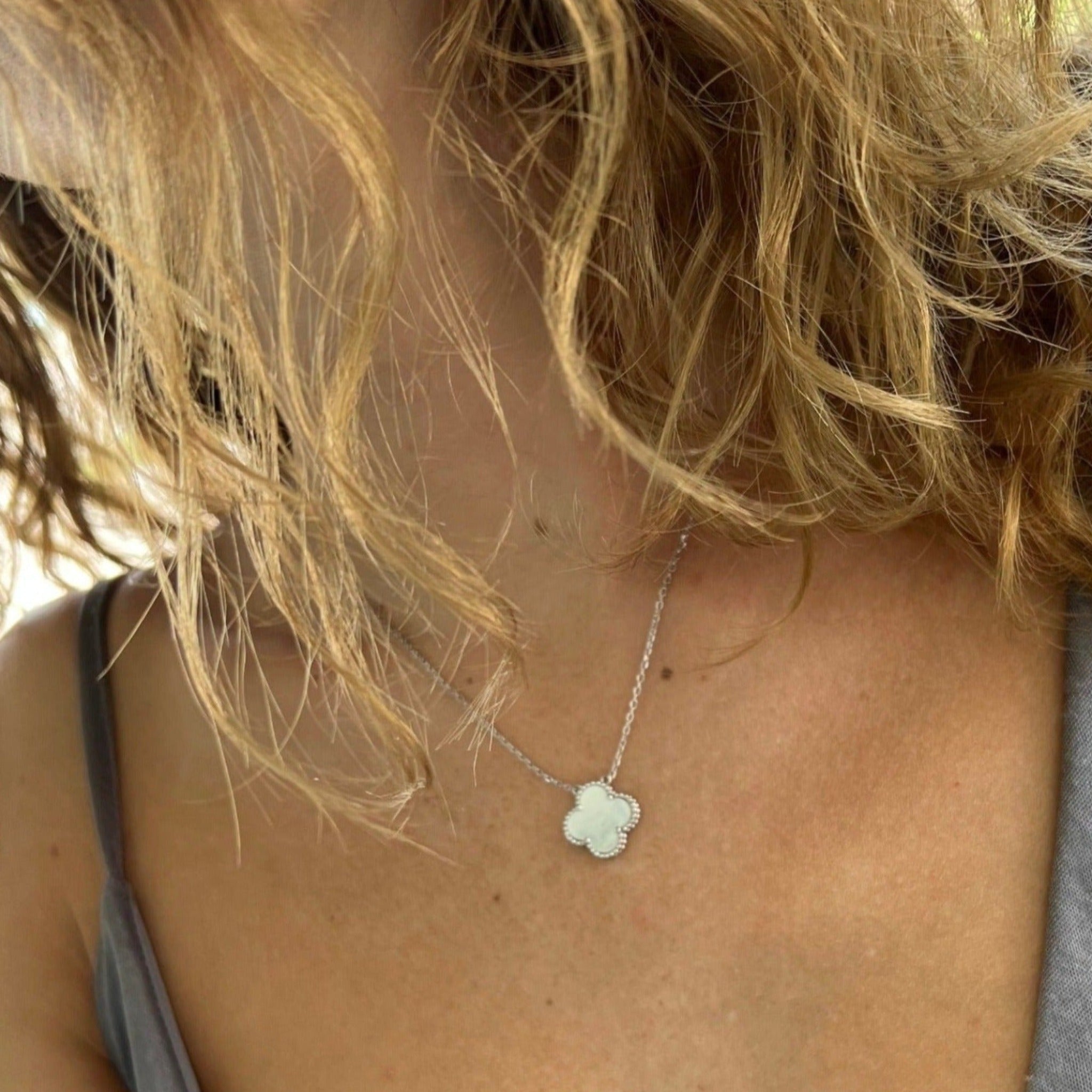Mother of Pearl four Leaf clover long Necklace