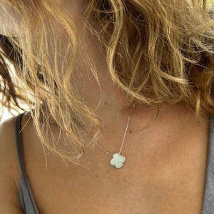 Four Leaf Clover Mother of Pearl Pendant Necklace Sterling Silver - Karina Constantine Jewellery