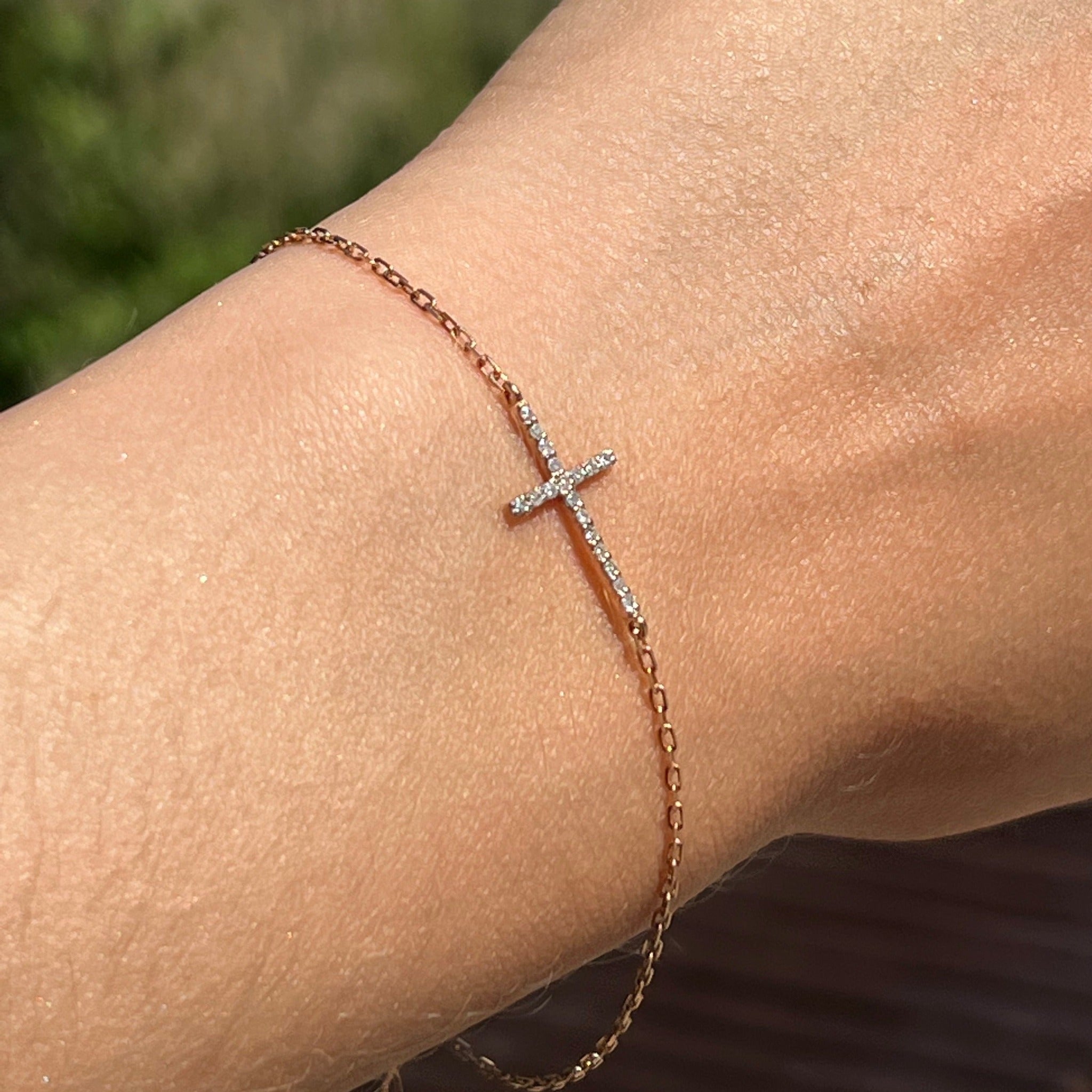 Bruna Diamond Cross Bangle Bracelet | Cross bangle bracelet, Cross bangle,  Gold bracelet cuff