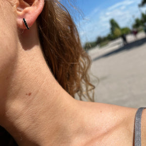 Black Gemstone Huggie Hoop Earrings Sterling Silver - Karina Constantine jewellery