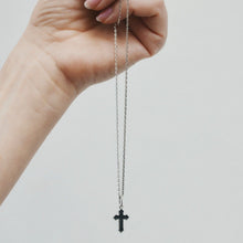 Load image into Gallery viewer, Black Enamel Cross Pendant Necklace Sterling Silver - Karina Constantine jewellery
