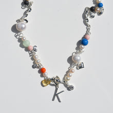 Load image into Gallery viewer, Initial Charm Freshwater Pearl Beaded Necklace Silver Plated
