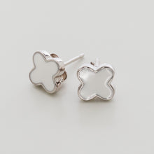 Load image into Gallery viewer, Four Leaf Clover White Enamel Stud Earrings Sterling Silver - Karina Constantine Jewellery
