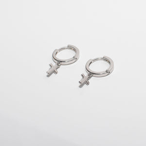 Mini Cross Hoop Earrings Sterling Silver - Karina Constantine jewellery