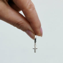 Load image into Gallery viewer, Mini Cross Hoop Earrings Sterling Silver - Karina Constantine jewellery
