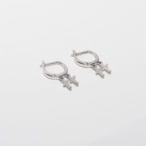 Mini Crosses Hoop Earrings Sterling Silver