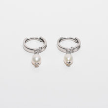 Load image into Gallery viewer, Pearl Drop Mini Hoop Earrings Sterling Silver - Karina Constantine 
