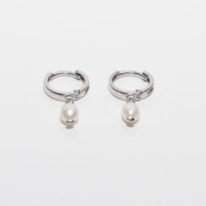 Pearl Drop Mini Hoop Earrings Sterling Silver - Karina Constantine 