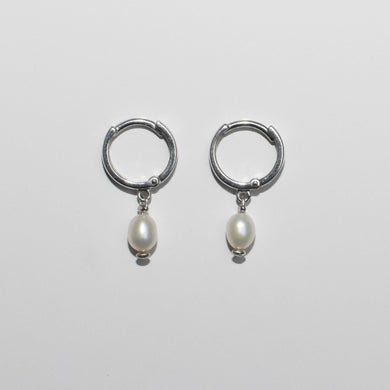 Pearl Drop Mini Hoop Earrings Sterling Silver - Karina Constantine 