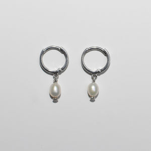 Pearl Drop Mini Hoop Earrings Sterling Silver - Karina Constantine 