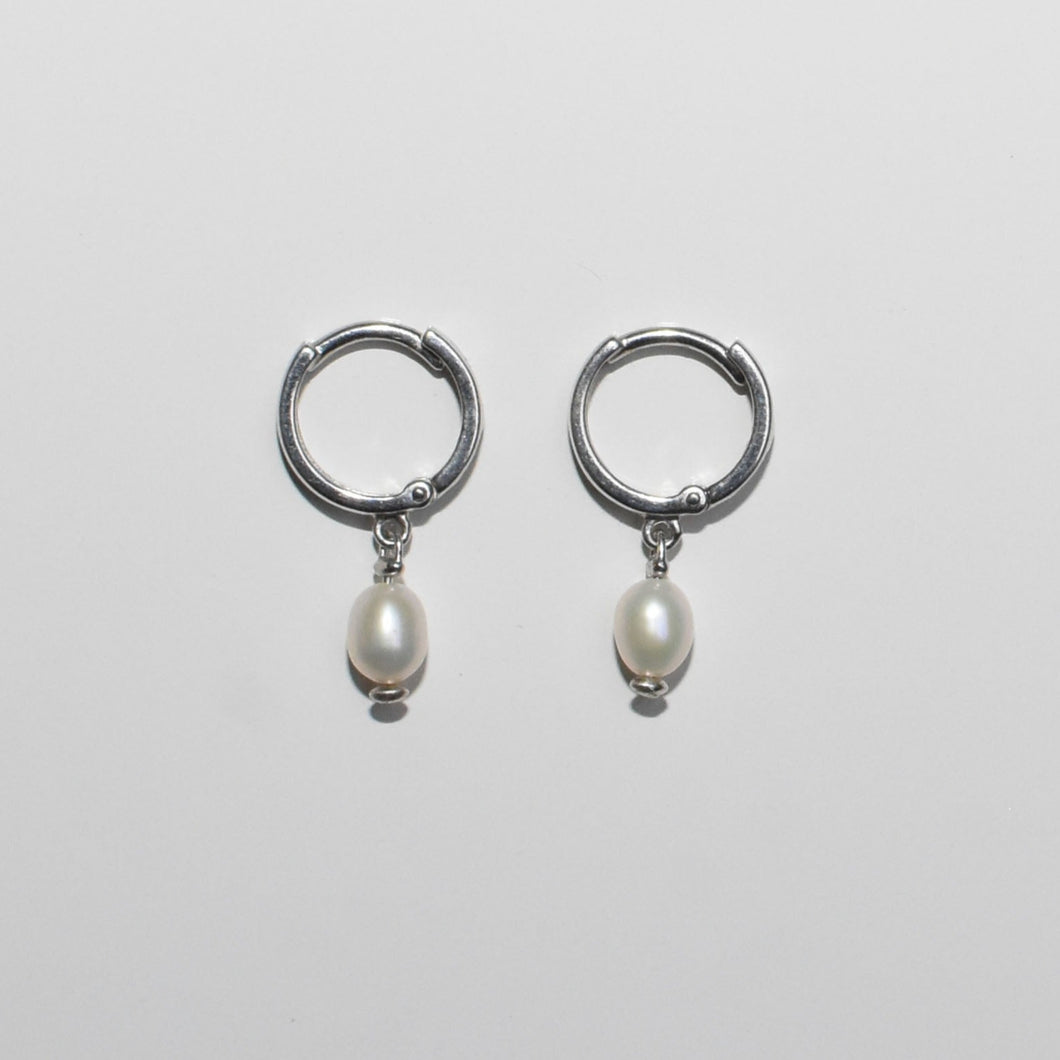 Pearl Drop Mini Hoop Earrings Sterling Silver - Karina Constantine 