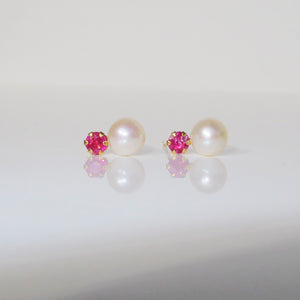 Pearl and Ruby Mini Stud Earrings 9-Karat Yellow Gold - Karina Constantine jewellery