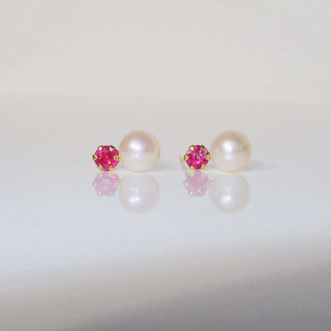 Pearl and Ruby Mini Stud Earrings 9-Karat Yellow Gold - Karina Constantine jewellery