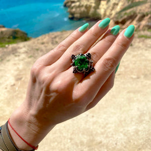 Uvarovite Garnet Statement Ring Sterling Silver - Karina Constantine Jewellery